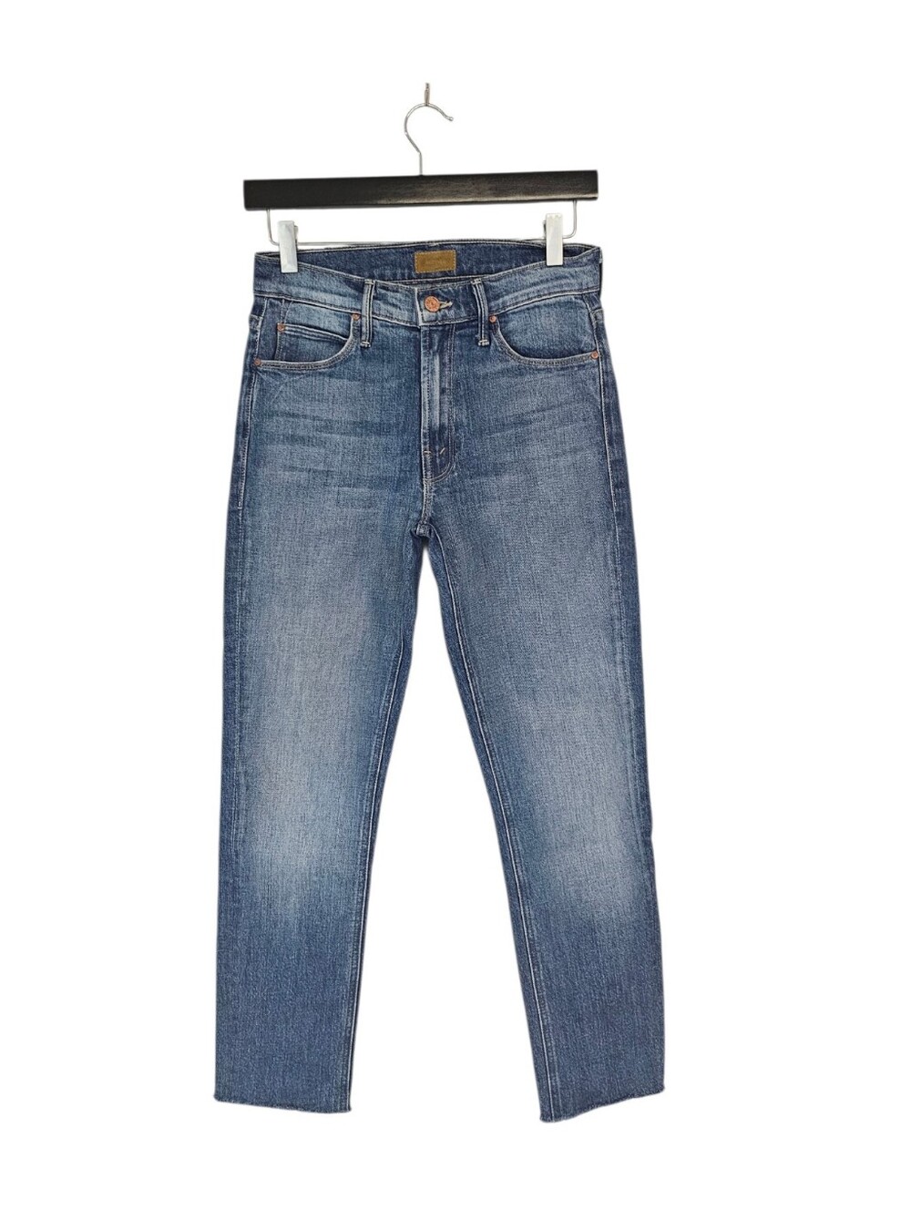 MOTHER The Mid Rise Dazzler Ankle Fray‎ High Rise Straight Leg Blue Jeans 26